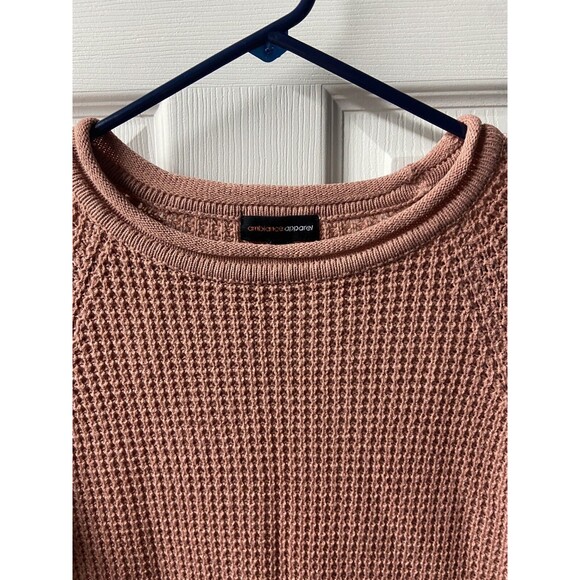 Ambiance Apparel Womens M Waffle Knit Coral Colored Long Sleeve Pullover Sweater - Picture 2 of 7